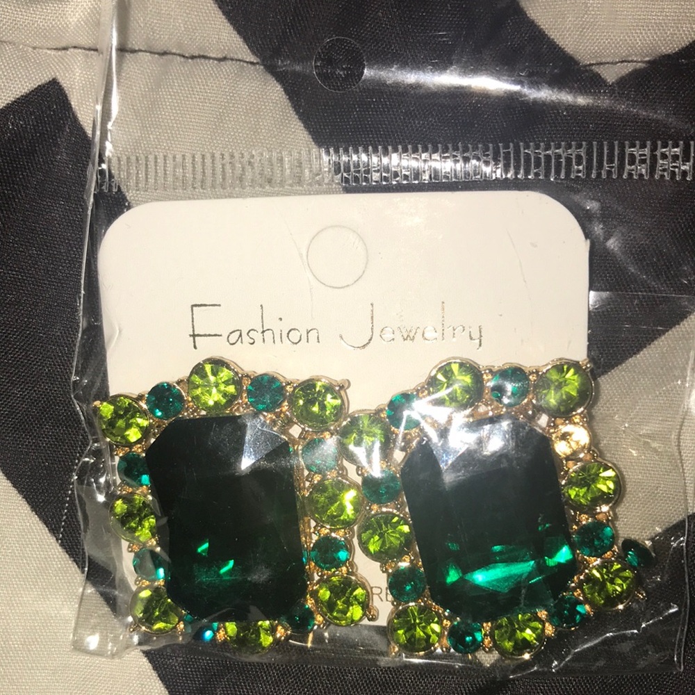 Green Crystal Statement Earrings - Fashion Jewelry